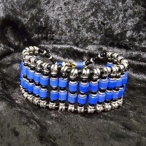 Vintage Kenyan Blue and Black Beaded Bracelet